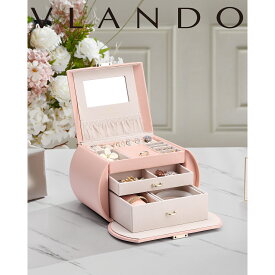 VLANDO 人気商品 ジュエリーボックス アクセサリーケース 宝石箱 半円形 コンパクト 子供 彼女 可愛い プレゼント 鏡付き 指輪 ピアス ネックレス リング 小物入れ ジュエリーバッグ 持ち運び アクセサリー 収納 母の日 誕生日 お祝い