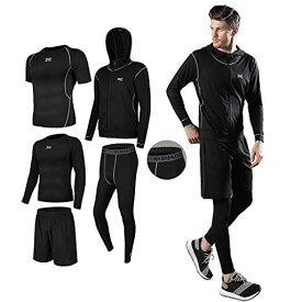 [ADEME] コンプレッションウェア セット スポーツウェア メンズ 長袖 半袖 冬 上下 5点セット 6カラー トレーニング ランニング 吸汗 速乾