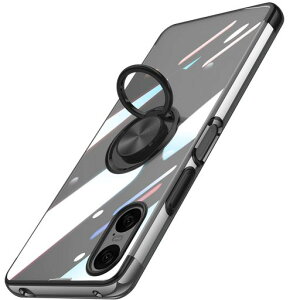 OURJOY Xperia 10 VI �p �N���A 360�x��]�����O�t�� �d�C���b�L���H�o���p�[ �����o�b�N �ϏՌ� �y�� ���^�u�u���b�N�v