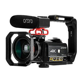 ORDRO AC3 HD 4Kビデオカメラ VLOGビデオレコーダ 1080P 60FPS 赤外線暗視対応、IPSタッチスクリーン、デジタルズーム、ノイズキャンセリングマイク搭載、広角&マクロ2IN1レンズ、防塵レンズカバー、ハンドヘルドスタンド