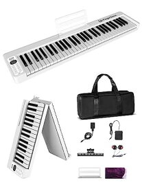 F-X11-61鍵 電子ピアノ キーボード 61鍵盤 折り畳み式 携帯用 ワイヤレスMIDI対応 初心者 大人 セミウェイティッド (コンパクト 白い)
