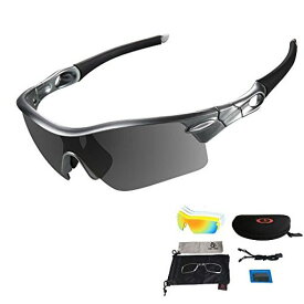 VILISUN 偏光レンズ スポーツサングラス フルセット UV400 軽量 釣り 自転車 野球 ゴルフ ランニング ドライブ 登山 交換レンズ5枚 ユニセックス (グレー)
