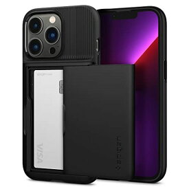 SPIGEN IPHONE13 PRO 用 ケース 手帳型 収納ケース カードケース 2重構造 耐衝撃 米軍MIL規格取得 落下防止 IC カード ポケット パスケース スリム・アーマー CS ACS03274 (ブラック)