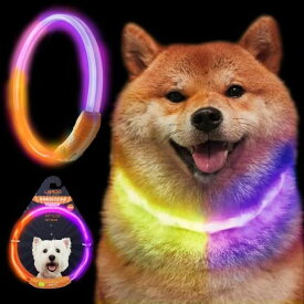 LAROO 45CM犬猫用光る首輪 グラデーションカラー LED犬用発光首輪【USB 充電式 サイズ調節可能 3モード発光 可視性500M】夜間散歩 小型犬 中型犬 (青い)