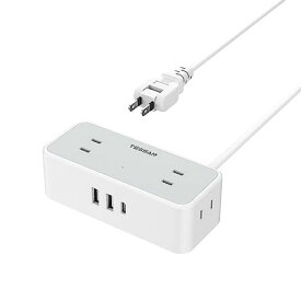 TESSAN 延長コード タイプC付き 2M 電源タップ USB付き TYPE C コンセントタップ 4個AC口 1USB-Cポート 2USB-Aポート 小型 テーブルタップ 蛸足コンセント スイングプラグ 壁掛け式/卓上に 小型軽量 出張/旅行