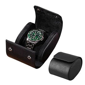 XIHAMA 腕時計ケース 腕時計収納ボックス レザーケース 1本用/2本用/3本用 耐衝撃 出張 旅行 携帯用 ウォッチボックス メンズ レディース コンパクトケース 腕時計コレクションケース (黒色1本用)