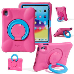 NLR FUN �L�b�Y�p iPad �P�[�X�AiPad 11�C���` A16 (2025) / 10.9�C���` ��10���� (2022) �p�̏Ռ��z���J�o�[�A�y�ʃt���{�f�B�ی�P�[�X�A�܂肽���݃n���h��/�X�^���h�t�� (�s���N+�u���[)