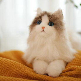 Chongker 猫ぬいぐるみ リアル 本物そっくり ハンドメイド やさしい手触り,可愛く癒しネコ ぬいぐるみ猫好きな人、お母さん、子供、お年寄りへの誕生日記念日 プレゼント (白い)