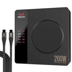 POWER 200H USB-C急速充電器 200W 4ポート (最大100W) ワイヤレス充電 LCDスクリーン表示 出力電力の可視化 アプリ制御 2X120W TYPE-C ケーブル同梱