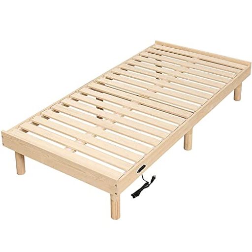 wlive ベッド すのこベッド シングル ベッドフレーム シングルベッド 木製 頑丈 コンセント付き 通気性 耐久性 ベッド下収納 フレーム 組み立 安い ナチュラル