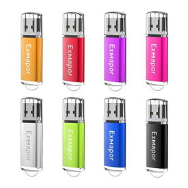 USBメモリ 8個セット EXMAPOR USB 2GB メモリースティックキャップ式 (8色:黒、銀、青、紫、緑、赤、ピンク、オレンジ)