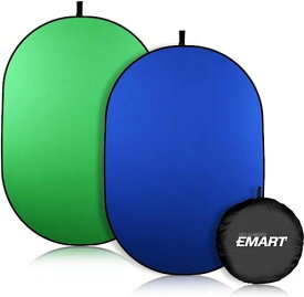 EMART グリーンバック 楕円形 150*200CM ブルー背景布 撮影用 両面 1.5*2M 折りたたみ式 クロマキー合成用背景 ブルー/グリーン 2IN1 ポータブル 持ち運び便利 設置簡単 楕円背景パネル