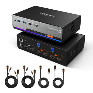 TESmart 8K@60Hz KVM�X�C�b�` HDMI 2����2�o�� 2�䃂�j�^�[2��p�\�R���p USB3.0 �f���A�����j�^�[KVM�ؑ֊�4K@144Hz EDID�@�\ �[�d�@�\ �M�K�r�b�g�l�b�g���[�N �z�b�g�L�[�X�C�b�` �I�[�f�B�I&�}�C�N