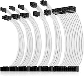 ASIAHORSE 更新 16AWG PC電源 延長ケーブル、GPU/CPU 用 PC スリーブケーブル キット、電源コンピュータ ケーブル延長ケーブル コーム付き、24PIN/(6+2) PIN/(4+4)PIN ケーブル管理、30CM、白