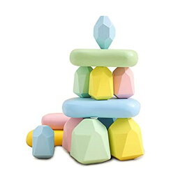 PROMISE BABE 木のおもちゃ カラフル 16個 立体ブロック 三日月形ブロック 大きさ違う キャンデー系 木製 ナチュラル 知育玩具 色認識 指先トレーニング 早期開発 子供 誕生日プレゼント