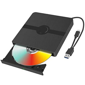 DVDドライブ 外付け USB3.0 TYPE C CD/DVDドライブ CD/DVD 録画込み対応 プレイヤー CDポータブルドライブ WINDOWS/MAC対応 携帯型外付CD 高速24X 静音 軽量 (ブラック