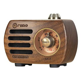 GEMEANR-818 木製 ラジオBLUETOOTH スピーカー小型ラジオ ワイドFM レトロ 充電式 ベースプレーヤー AUX対応、プレゼントに最適(胡桃色)
