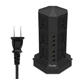 電源タップ 縦型コンセント タワー式 オフィス・会議用 USB急速充電 1.5M 1500Wスイッチ付 12口 3層 POWERJC
