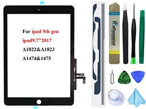 iPad5��5����2017(A1822A1823)�����p�X�N���[���f�W�^�C�U�[����(LCD�͊܂܂�܂���)�z�[���{�^���Ȃ�+�v���C���X�g�[���ڒ���+�c�[���Z�b�g(�u���b�N)