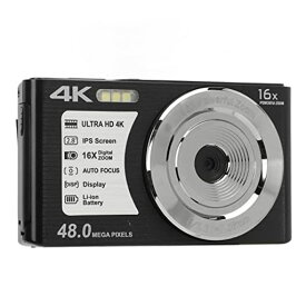 デジタルカメラ、4Kデジタルカメラ、16Xデジタルズーム、48MP 2.8インチスクリーン、フィルライト内蔵、初心者向けポータブルカメラ (黒)