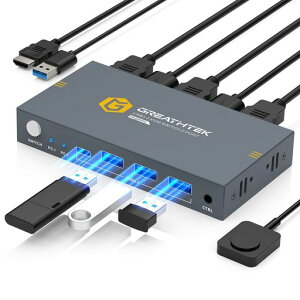 KVM�X�C�b�`HDMI2����1�o��USB3.0KVM�ؑ֊�p�\�R��2�䃂�j�^�[1��؂�ւ�4K@60Hz�p�\�R���ؑ֊�ɂ�4�{USB�|�[�g���L�L�[�{�[�h�ƃ}�E�X