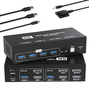 8K@60HzHDMI+DisplayPortKVM�X�C�b�`2����2�o��PC2�䃂�j�^�[2��KVM�ؑ֊�p�\�R��2�䃂�j�^�[2��؂�ւ�4��USB3.0�|�[�g�L�[�{�[�h/�}�E�X/�v�����^�[/���̃f�o�C�X�Ή��p�\�R���ؑ֋@PC
