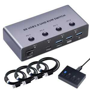 ELEVIEW KVM�X�C�b�` 4�� HDMI 4�|�[�g 8K@60Hz 4K@120Hz�Ή� �茳�ؑփ{�^�� EHD-810N