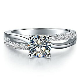 [THREE MAN] 婚約指輪4プロングNSCDダイヤモンドリング女性用結婚指輪本物のシルバーホワイトゴールドメッキ