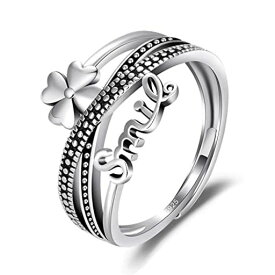 bellitia jewelry スマイル レターリング レディース メンズ 四葉 幸運 クロス線 デザイン 指輪 銅 欧米風 レトロ色 フリーサイズ 女性 プレゼント アクセサリー