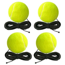 4 個弾性ロープテニストレーニングボールボールストリング付きセルフ練習トレーナーツールシングルプレーヤー練習テニストレーニングストリング付き、テニストレーナール 紐付き 硬…