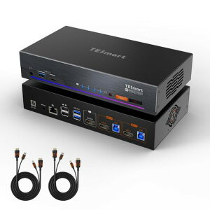 TESmart 8K@60Hz 2����1�o�� HDMI2.1 KVM�X�C�b�` 2���j�^�[1PC�p USB3.0 KVM�ؑ֊� 4K@120Hz/144Hz EDID�@�\ �M�K�r�b�gLAN�|�[�g L/R�I�[�f�B�I�|�[�g �z�b�g�L�[�ؑ� ADI�`�b�v����