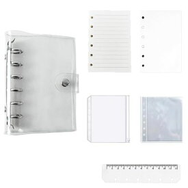 HorizonMegaA7透明バインダー6穴システム手帳ミニルーズリーフ付きメモ帳ポケットサイズシール帳台紙セット横罫&無地リフィル各40枚クリアバインダーシール手帳交換ノート大人のシール帳用