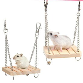 Botocooハムスターブランコ木製ハムスターモモンガハンモック小動物用踏み台インコブランコ2点セット小動物ご登るおもちゃ遊び場ペットベッドストレス解消運動不足飼育ケージ内装吊り…