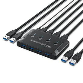 NFHK KVM USB3.0スイッチセレクターキーボードマウススキャナープリンター用の4つのデバイスを共有する4ポートPC