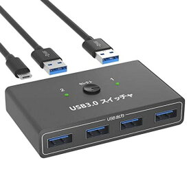 USB 3.0 切替器 高速転送 SIVXNEM USBハブ切替器 2台用 プリンター マウス キーボード 切替ハブなど 手動アダプタ プリンター切替器 USBケーブル付き 2PC4USB機器 (ブラック)
