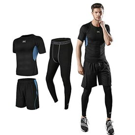 [ADEME] コンプレッションウェア 3点セット メンズ 長袖 半袖 上下 吸汗速乾 タイツ 高弾力 通気性 トレーニング ランニング スポーツウェア 加圧