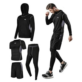 [ADEME] メンズ コンプレッションウェア ランニングウェア トレーニングウェア スポーツウェア 4点セット 吸汗速乾 ジム ウェア 半袖シャツ ハーフパンツ