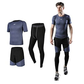[ADEME] コンプレッションウェア セット メンズ 3点 スポーツウェア 半袖 長袖 ハーフパンツ タイツ 吸汗 速乾