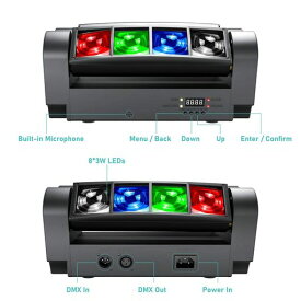 BETOPPER ムービングライト 8X3W RGBW LED ステージライト DMX512 7/13CH DISCO LIGHT FOR PARTY音声連動イベント 舞台/演出/結婚式/パーティー/カラオケ/クラブ用 (2個セット)