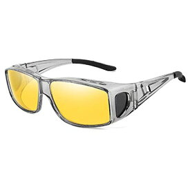 [FEISEDY] メガネの上からかけられる 夜間 偏光サングラス オーバーグラス UV400 サイクリング ドライブ 釣り ランニング 野球 トランスペアレントグレー B1002