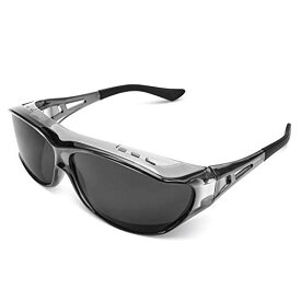[TINHAO] オーバーサングラス レンズ曲がる 偏光サングラス メガネの上からかけられる UV400 サイクリング ドライブ 釣り ランニング 野球 ブラック (グレー透明フレーム)