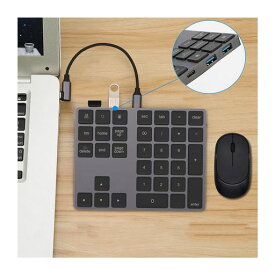 ワイヤレステンキー BLUETOOTH数字キーパッド 34キー ナンバーパッド 小型 持ち運び便利 極薄型 会計データー 無線キーボード+HUBハブ TYPE-C USB 3.0 WINDOWS、OS、ANDROID適合
