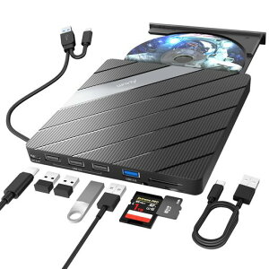 Alxum8in1CDDVD�h���C�u�O�t��-USB3.0A&Type-C���ڑ�CD�v���[���[�ASD/TF�X���b�g&USB�|�[�g�t���������f�[�^���o��CD24XDVD8X���w�h���C�u�O�t���Ή�