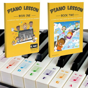 Color Piano and Keyboard Stickers and Complete Color Note Piano Music Lesson and Guide Book 1 and Book 2 for Kids and