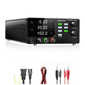 RUZIZAO���o�͉ϒ����d��15V30A450W�������艻�d���o�̓X�C�b�`�t��/OCP(�ߓd���ی�)&OVP(�ߓd���ی�)/�������@�\/�G���R�[�_�m�u/4��LED�f�B�X�v���C/���b�N�{�^��