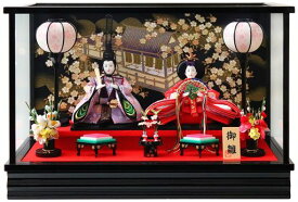 雛人形 ケース入り親王飾り 芥子2人 間口51x奥行23.5x高さ33cm 黒艶枠ガラスケース 30-401APZ