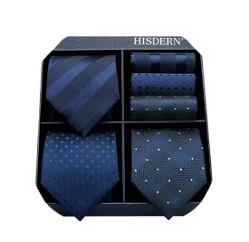 [HISDERN] ヒスデン ビジネス 紺 ネクタイ 3本セット おしゃれ 結婚式 青 ネクタイ チーフ メンズ フォーマル ねくたい 洗える ブランド プレゼント T3A016S