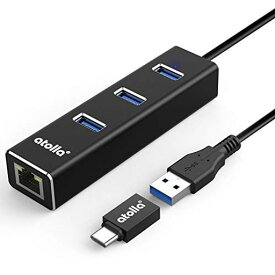 ATOLLA USB3.0ハブ 有線 LAN RJ45 アダプタ USB HUB 3ポート LAN RJ45 ハブ1ポート1000MBPS 拡張 USB Cハブ TYPE C 変換アダプター付き