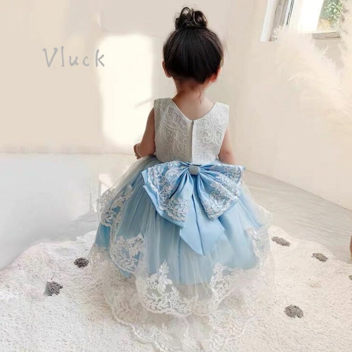 楽天市場 即納 子供ドレス キッズ 発表会 レッド 水色 ピンク 赤 バックリボン ドレス 初めての発表会 女の子 子供服 結婚式 衣装 ノースリブ レース 刺繍 後ろロング 赤ちゃん ドレス リングガール フラワーガール 後ろのビックリボンとっても可愛い 子供ドレス