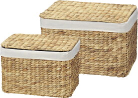 【即納可】カゴ　バスケット　収納　布付き　お手頃サイズ　大小セット★C001N★L：w43 d32 h28cm　S：ww35 d25 h24cm